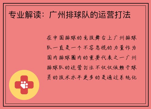 专业解读：广州排球队的运营打法