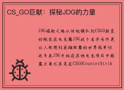 CS_GO巨献：探秘JDG的力量
