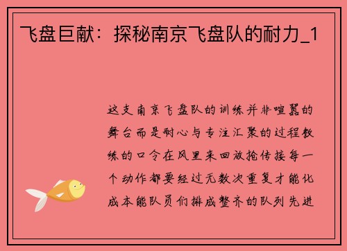 飞盘巨献：探秘南京飞盘队的耐力_1
